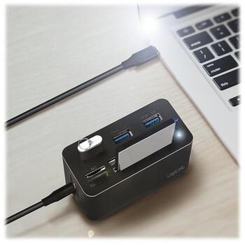 Logilink CR0046 док-станция для ноутбука, USB-C 3.2 Gen 1, 8-в-1, 3x USB-A 3.0, 1x USB-C, SD/microSD/M2/MS/CF, 5 Гбит/с, черная (CR0046)