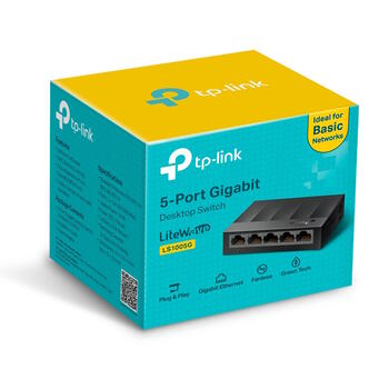 Сетевой коммутатор 5 × Gigabit 10/100/1000 Mbps RJ45 неуправляемый LS1005G 5 × 10/100/1000 Mbps Auto MDI MDIX без вентилятора Черный TP-Link (LS1005G)