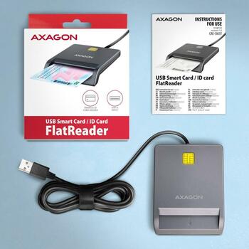 Axagon считыватель смарт-карт CRE-SM3T USB 2.0, длина кабеля 1.3 м, вес 56 г, черный, CE, RoHS, Plug and Play (CRE-SM3T)