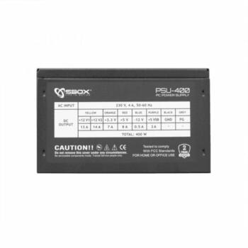 Sbox Barošanas avots PSU-400, PSU-400, 400 W, 1 x 6 Pin, 4 SATA, 2 Molex, 12 cm ventilators, 80 Plus, aktīvs PFC (PSU-400)