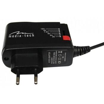 Media-Tech Planšetdatoru universālais strāvas adapteris MT6267v2, 3-12V, 1000mA, 110-240V, 6 uzgaļi, USB 5V/2A (MT6267v2)