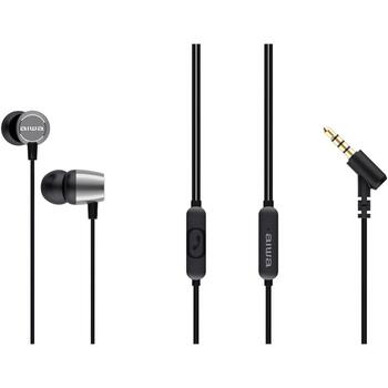 Aiwa ESTM-30SL внутриканальные наушники, 10мм, 16Ом, 20Гц-20кГц, 105дБ, микрофон, пульт, 120см, 3,5мм, серебристый (ESTM-30SL)