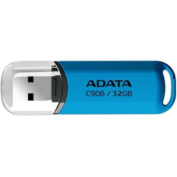 Adata USB флешка AC906-32G-RWB, 32 ГБ, USB Type-A, USB 2.0, крышка, синий, прозрачный (AC906-32G-RWB)