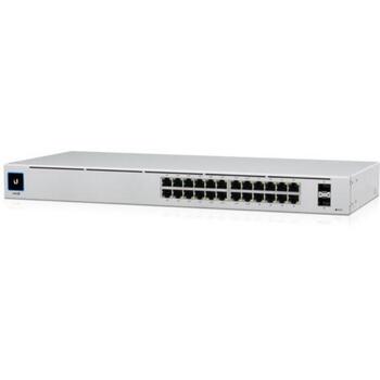 Ubiquiti UniFi USW-24 сетевой коммутатор, 24x10/100/1000 Мбит/с, 2xSFP, 52 Гбит/с, 120 Вт, серебристый (USW-24)