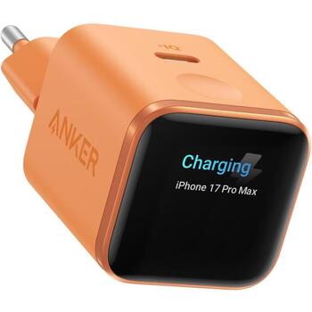 Anker 24 pin USB-C | Nano Charger 45W, Smart Display, Orange (A121DGO1)