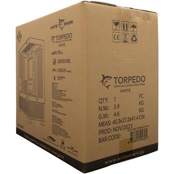 White Shark GCC-2304 Torpedo White, корпус M-ATX, 353x210x400mm, 3.9kg, 1xUSB 3.0, 1xUSB-C, HD Audio, 4 слота, 1x3.5