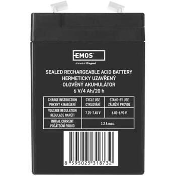Emos SLA аккумулятор для фонарей B9641, 6V, 4Ah, 0.7kg, 70x47x101mm, faston 4.7mm, аварийное освещение, перезаряжаемый (B9641)