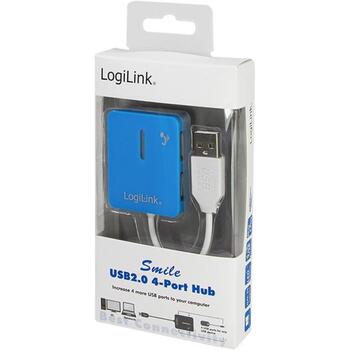 Logilink USB centrmezgls UA0136, 4x USB 2.0, 480 Mbit/s, zils, USB barošana, aizsardzība pret pārstrāvu (UA0136)