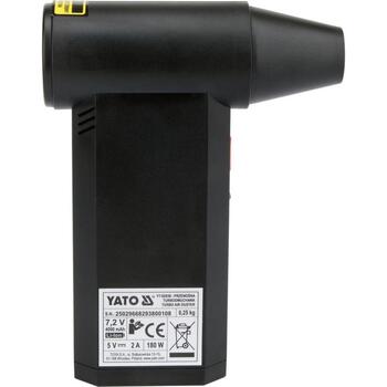 Yato gaisa pūtējs YT-82938, 135000 min⁻¹, 180 W, 180 g, 4 ātrumi, 120 min, Li-Ion 7.2 V, 4000 mAh, USB Type-C, ABS (YT-82938)