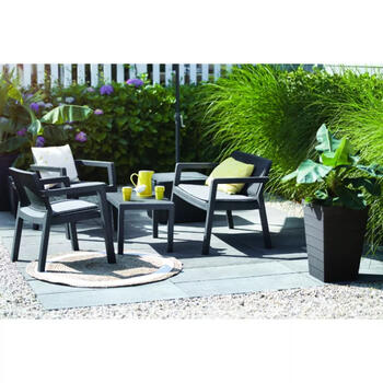 Keter Emily Patio Set 29209816939, 2 кресла, диван, стол, серый, с подушками, устойчив к УФ (29209816939)