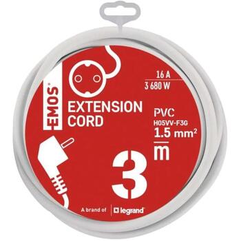 Emos Удлинитель P0123R, 3 м, 1×2P+PE SCHUKO, 3 680 W, PVH, защита от детей (P0123R)