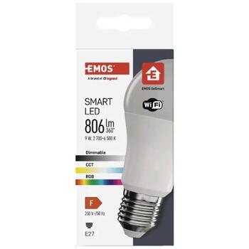 Emos LED лампочка GoSmart A60 ZQW514R, 9 W, 806 lm, RGB, 220-240 V~, Wi-Fi, 50/60 Hz, 200°, 2700-6500 K, E27 (ZQW514R)