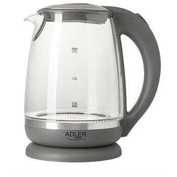 Adler Чайник AD 1286, 2200 Вт, 2 Л, Пластик/Стекло, 360° поворотная база, серый (AD 1286)