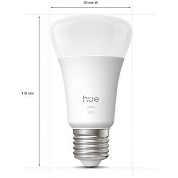 Philips Hue W 1100 A60 2P EU, светодиодная лампа, E27, 9.5 Вт, 1100 лм, 2700K, Bluetooth, Zigbee, 2 шт. (8720169365797)