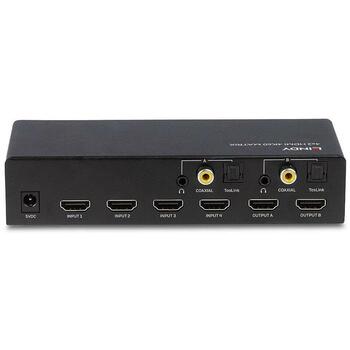 Lindy I/O VIDEO MATRIX ПЕРЕКЛЮЧАТЕЛЬ 38084 4x2 HDMI 4K60, 6 HDMI входов, 1 Coaxial S/PDIF, 1 Stereo jack 3.5mm, Черный (38084)