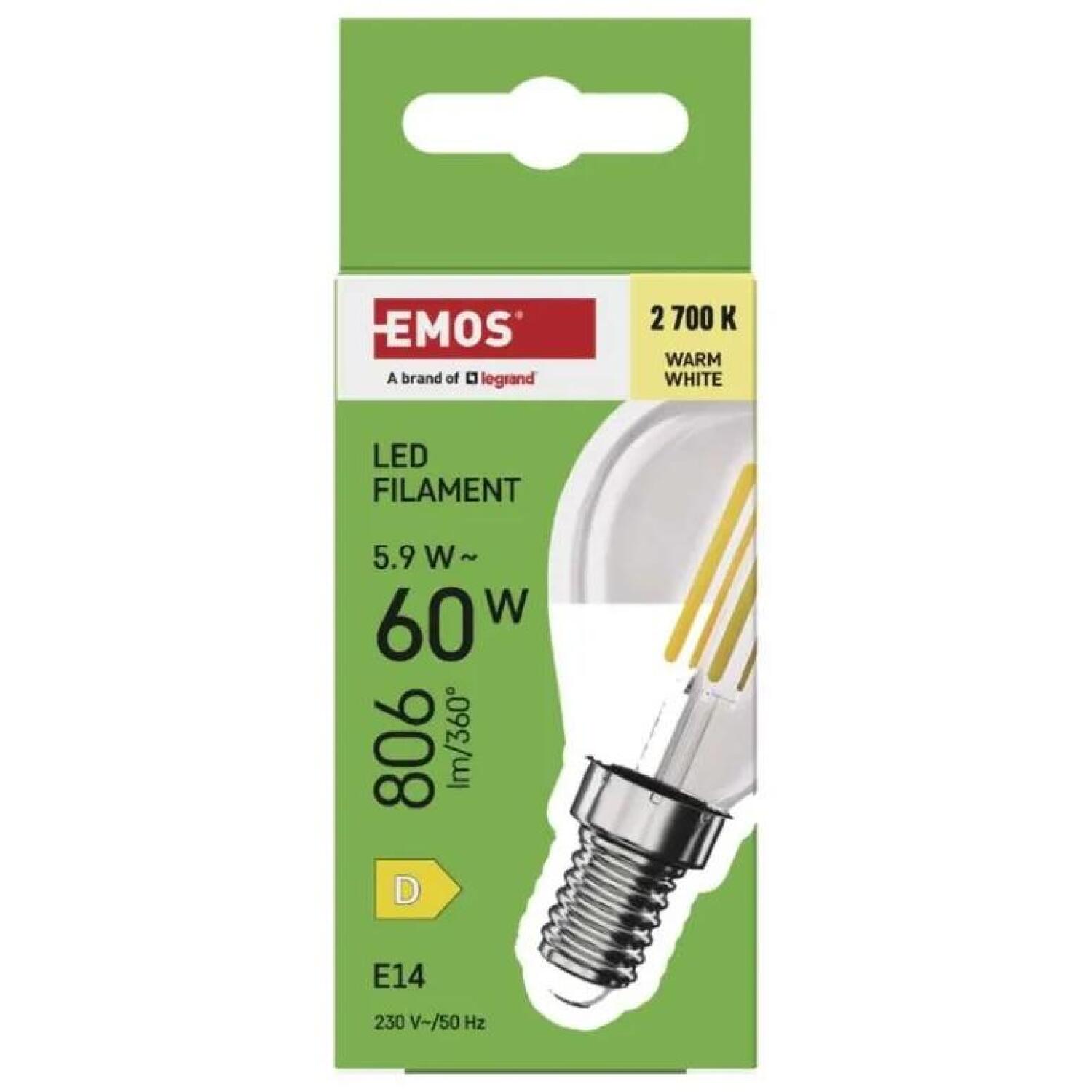 Emos LED лампочка Filament Mini Globe ZF1D42, 5,9 Вт, 806 лм, теплый белый, 360°, E14, 25 000 часов (ZF1D42)