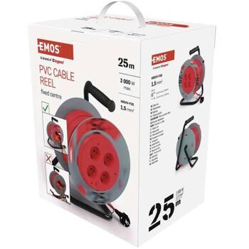 Emos Удлинитель катушка P19427, 25 м, 4 розетки, 230 В, 1,5 мм2, IP20, термозащита, защита от детей (P19427)