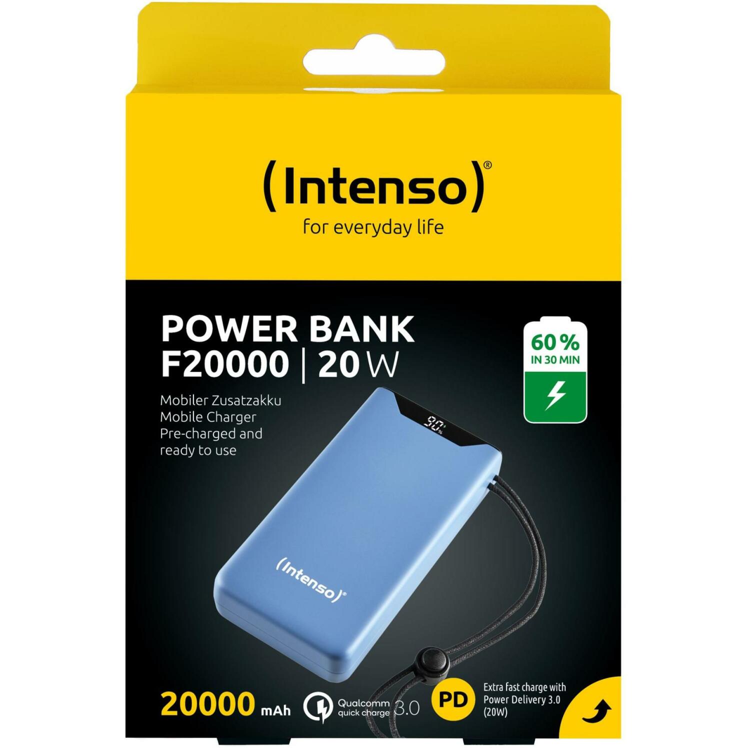 Intenso Power Bank 7332055, 20000 мАч, Li-Полимер, 20 Вт, 1x USB Type-A, 1x USB Type-C, защита от ЭСД, защита от перезарядки (7332055)