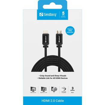 Sandberg 508-99 HDMI 2.0 kabelis, 3m, 19M-19M, 4K UHD, eARC, melns (508-99)