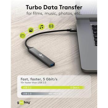 Goobay USB-хаб 74459, 4 порта, USB-C на USB-C/USB-A, 5 Гбит/с, док-станция, светло-серый (74459)