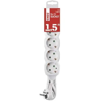 Emos Удлинитель P0521R, 1,5м, 5x2P+PE, белый, PVC, 3680W, защита от детей (P0521R)