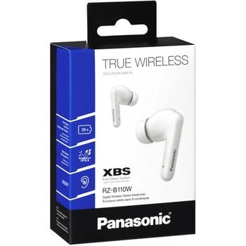 Panasonic RZ-B110WDE-W bezvadu austiņas, TWS, Bluetooth 5.3, 10 mm, 26 h, IPX4, USB-C, balta (RZ-B110WDE-W)