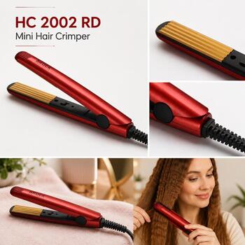 Brock HC 2002 RD Мини-гофре для волос, 25 Вт, красный, керамические пластины, ионизация, защита от перегрева (HC 2002 RD)