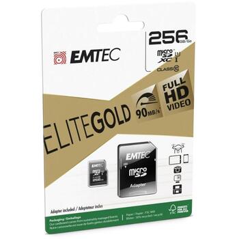 Emtec microSDXC 256GB UHS-I U1 EliteGold ECMSDM256GXC10GP, 256GB, 90MB/s, 20MB/s, UHS-I, SD адаптер в комплекте (ECMSDM256GXC10GP)