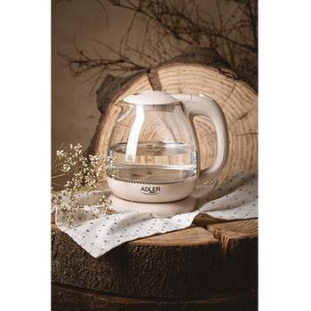 Adler Чайник AD 1283C, 900 W, 1 L, Стекло, 360° поворотная база, Кремовый (AD 1283 cream)