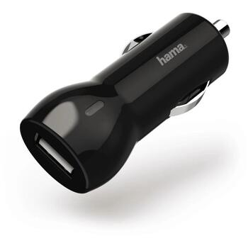 Hama Автомобильное зарядное устройство 00183259, 12 W, 2.4 A, USB, черный цвет, LED индикатор (00183259)