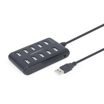 Gembird USB centrmezgls UHB-U2P10P-01 10 porti, melns, DC barošana, Windows 11 saderīgs (UHB-U2P10P-01)
