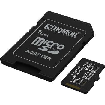 Kingston Canvas Select Plus microSDXC 64GB SDCS3/64GB, 100MB/s, A1, UHS-I, U1, V10, IPX7, SD адаптер (SDCS3/64GB)