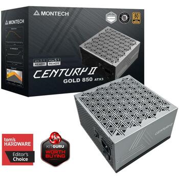 Montech Datora barošanas bloks CENTURY II 850, 850W, 100-240V, 50/60Hz, 80 PLUS Gold, aktīvā dzesēšana, 10 gadi garantija (CENTURY II 850)