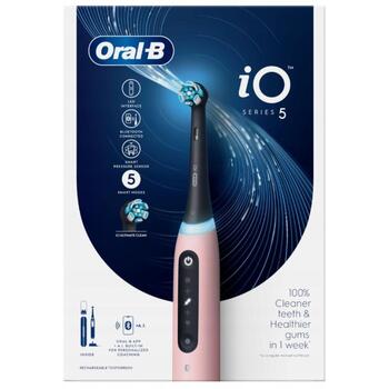 Oral-B elektriskā zobu birste iO5 Pink, 1 galviņa, 5 režīmi, rozā, uzlādējama, pieaugušajiem, ceļojuma maciņš, uzlādes bāze (iO5 Pink)