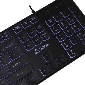 Sbox Клавиатура K-22 BLACK/US, 1.5m, 104/105 клавиш, мембранная, белая LED подсветка (K-22 BLACK/US)