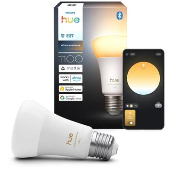 Philips Hue WA 1100 A60 1P EU, светодиодная лампа, E27, 8.1 Вт, 1100 лм, 1000-20000 K, Bluetooth, Zigbee, умная, регулируемая (8720169364806)
