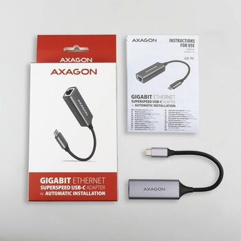 Axagon USB-C адаптер ADE-TRC, 1x RJ-45, 1000 Mbit/s, 1x USB 3.2 Gen 1, Realtek RTL8153, CE, RoHS (ADE-TRC)