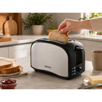Brock BT 1003 SS Тостер, 800 Вт, 2 отсека, нержавеющая сталь, разморозка, подогрев, съемный поддон для крошек (BT 1003 SS)