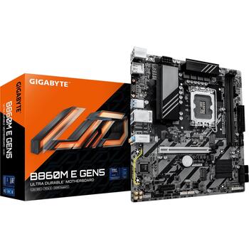Gigabyte B860M E GEN5 mātesplate, LGA1851, DDR5, 4xSATA, atbalstītās saskarnes SATA, M.2, Gigabit Ethernet, 7.1 kanāli (B860M E GEN5)