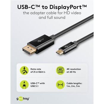 Goobay USB-C к DisplayPort кабель 75704, 1 м, 4K при 60 Гц, до 21.6 Гбит/с, DisplayPort MST, USB 3.1 (75704)