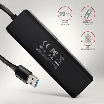 Axagon USB centrmezgls HUE-C1A 4x USB 5Gbps, strāvas kabelis 19 cm, karšu lasītājs, lādētājs 1.5A/5V (HUE-C1A)