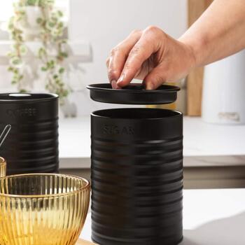 Russell Hobbs Liniera 3 daļu kannu komplekts RH03268EU7, melns, tērauds, 3 nodalījumi, vāki ar velkamu augšpusi (RH03268EU7)