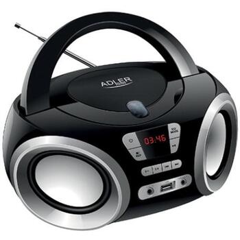 Adler CD Boombox AD 1181bs, 2x4W, 20 FM станций, USB подключение, LCD дисплей, Аккумулятор, AUX вход (AD 1181bs)