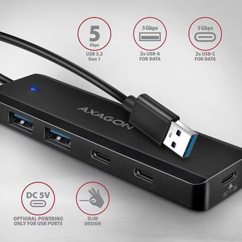 HUE-C2A HUB 4-portowy 5gbps 2x USB-A 2x USB-C, USB-C power in, kabel Type-A 19cm (HUE-C2A)