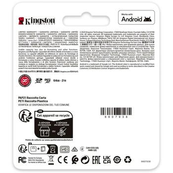 Kingston microSDXC SDCG4/256GBSP 256GB, 200MB/s, UHS-I, U3, V30, A2, черный/бирюзовый (SDCG4/256GBSP)