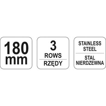 Yato Проволочная щетка YT-6337, 180мм, 3 ряда, 25мм, нержавеющая сталь, рукоятка ПВХ, подготовка поверхности (YT-6337)
