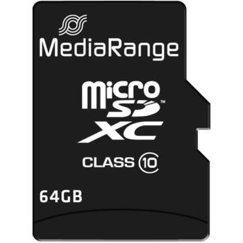 Mediarange Micro SDXC 64GB MR955, 60 МБ/с скорость чтения, 15 МБ/с скорость записи, класс 10, черный, адаптер SD в комплекте (MR955)