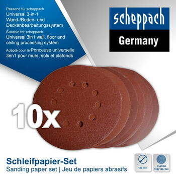 Scheppach комплект липучек для шлифовки CGP1200 7903800710, Ø180mm, P40, P80, P120, P180, 10 шт. (7903800710)