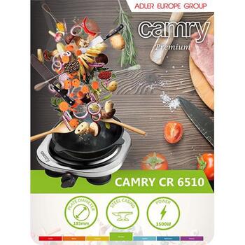 Camry электрическая плита CR 6510, 1500W, 220-240V, нержавеющая сталь, поворотный переключатель, 1 зона готовки (CR 6510)