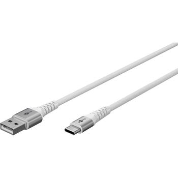 Goobay USB-C to USB-A Supersoft Textile Cable 74530, 1m, 3A, 60W PD, 480Mbps, balts, metāla savienotāji (74530)